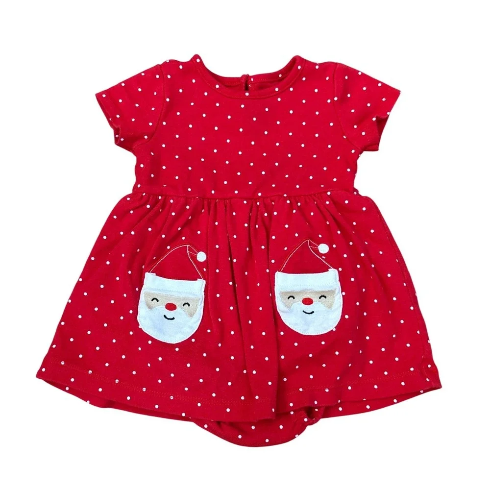 Carter's Bodysuit Dress Girls Red Polka Dot Santa Pockets SIZE 9m